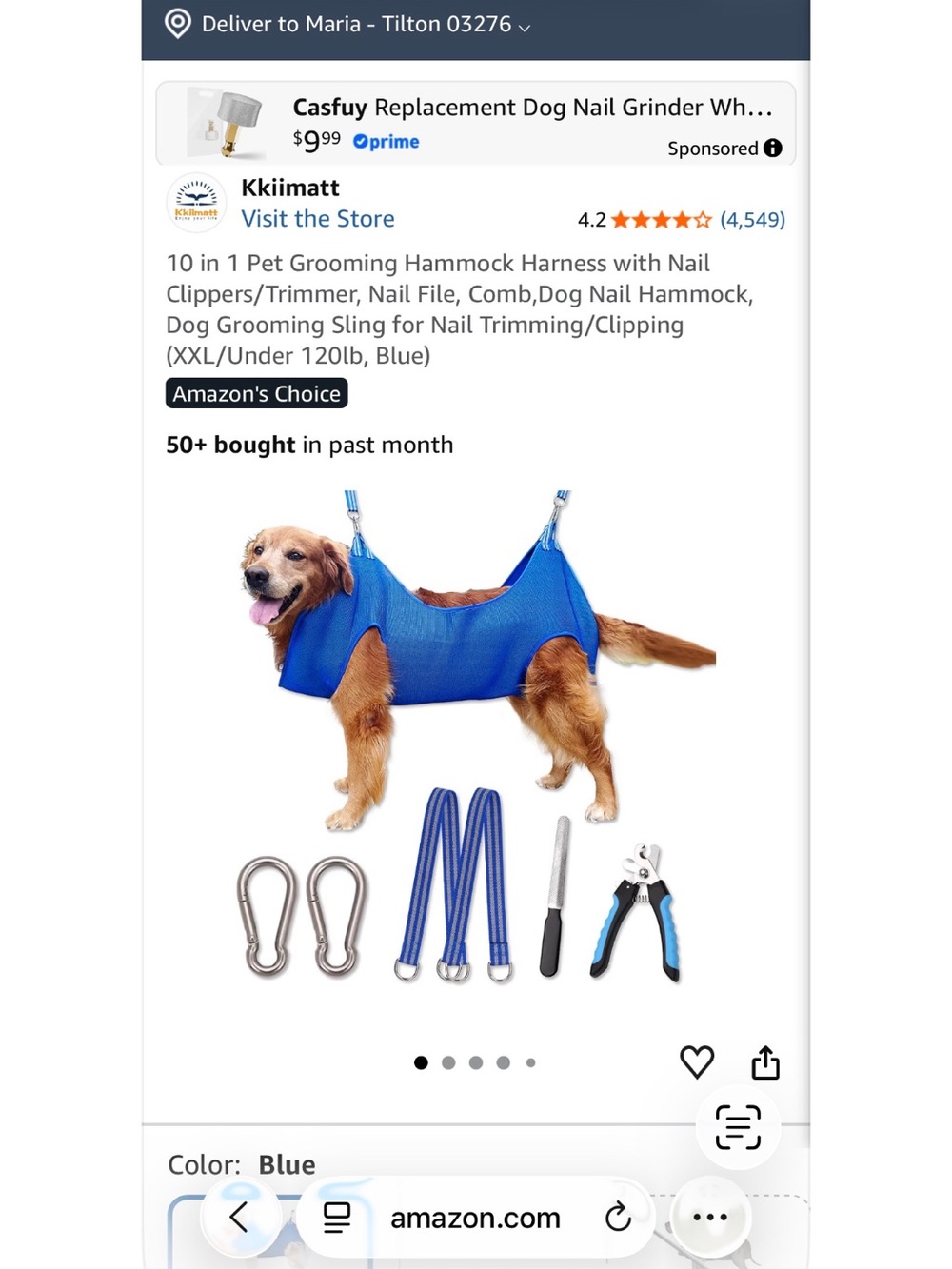 Blue Dog Grooming Hammock & Nail Care Kit